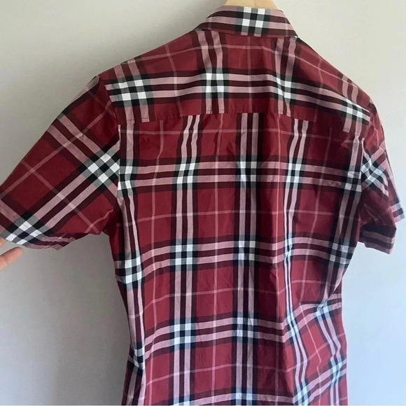 BURBERRY Red Poplin Check Short Sleeve Shirt Sz XS - Picture 5 of 10